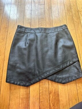 Jack by BB Dakota Black Faux Leather Asymmetrical Wrap Mini Skirt
